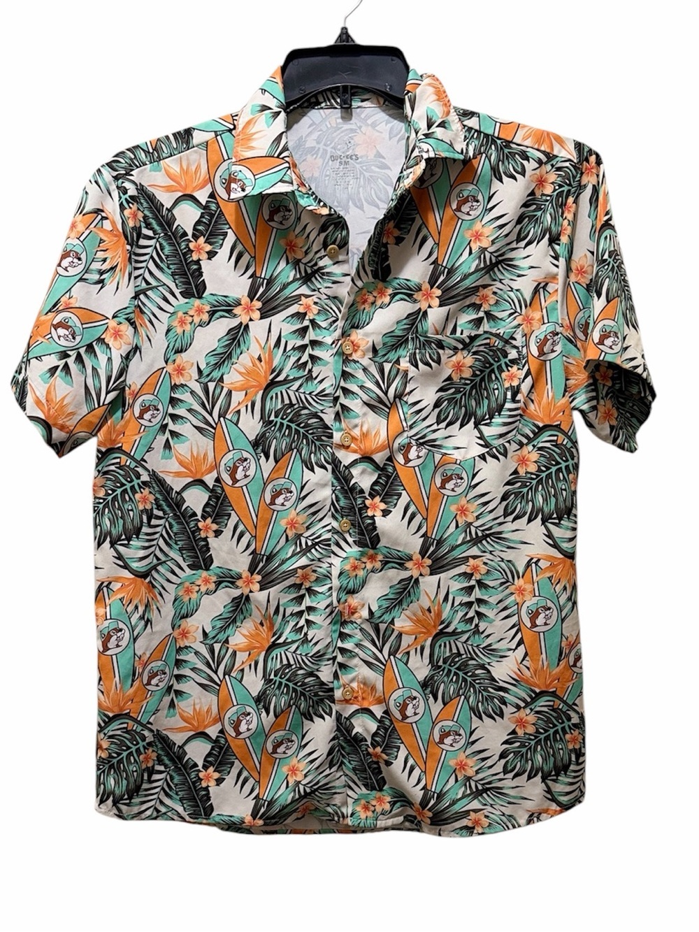 Buc-ees Mens Small Multicolor Hawaiian Floral Stretch Performance Button Shirt
